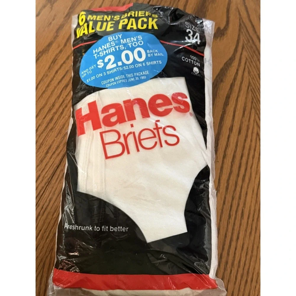 Vintage Hanes Men's Briefs White Size 34 6 pack Underwear Cotton 1990 NOS Sealed